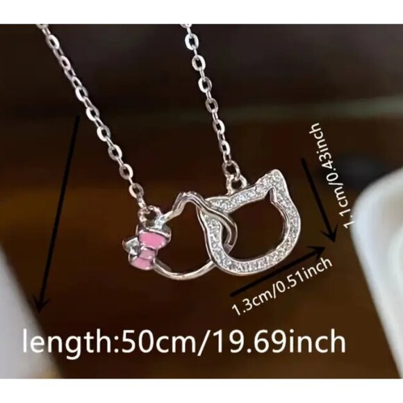 Hello Kitty Rhinestone Pendant Necklace Sparkling Silver & Pink Charms - Picture 2 of 3